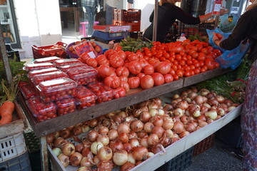 fresh vegetables and tomatoes at the market