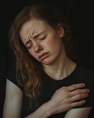 Obraz premium A woman expressing emotional distress, with a pained expression.
