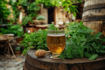 Enjoy making traditional mead at home while sipping refreshing drinks. This vibrant scene captures the essence of crafting flavorful beverages in a natural setting.
