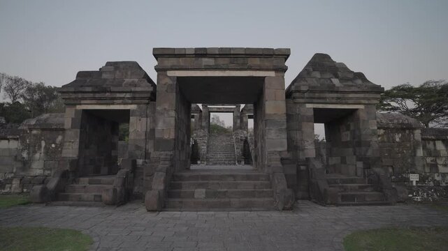 Yogyakarta, Indonesia - Candi Ratu Boko Palace archaeological site in Java. South of Prambanan temple complex during Sunset