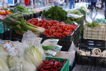 fresh vegetables and tomatoes at the market