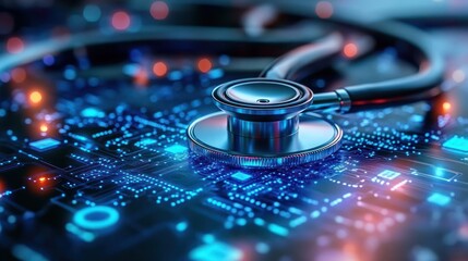 Futuristic Medical Technology Stethoscope Circuit Board Health Care Innovations
