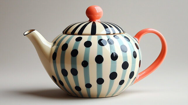 A playful polka dot and striped ceramic teapo