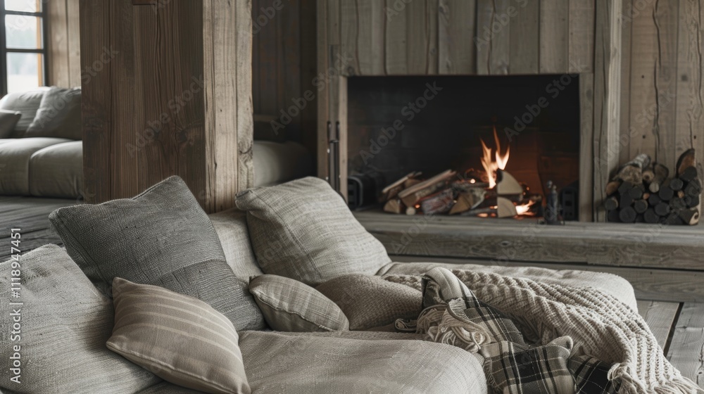 Aufkleber plush cushions and blankets are arranged around the fireplace creating the perfect spot for guests t