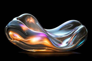 Iridescent Liquid Chrome Sculpture with Smooth Flowing Design