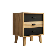 Modern Three-Drawer Wooden Nightstand with Black and Oak Finish