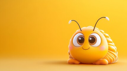 Fototapeta premium Charming Cartoon Caterpillar Character on Bright Yellow Background