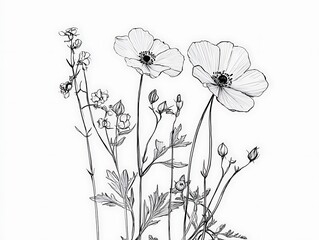 Delicate Blossoms: A Minimalist Line Art of Flowers