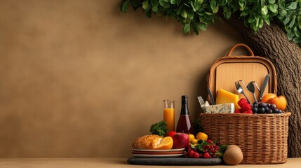 [Picnic Essentials food grill picnic] Warm Harvest Still Life Arrangement with Fresh Fruits and Vegetables