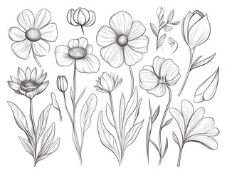 Fototapeta premium Delicate Blossoms: A Minimalist Line Art of Flowers