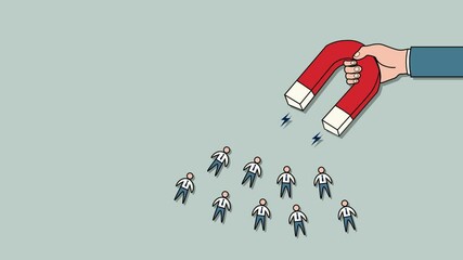 Inbound Marketing and Lead Generation Concept. Business man holding Magnet Attracting People or Customer Icon animation. simple animated flat design with copy space