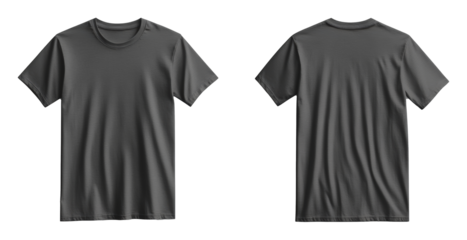 Black t-shirt front and back view on transparent background, fashion apparel and design concept