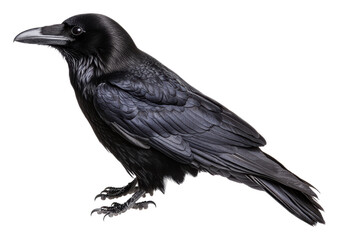 Obraz premium Black raven perched with striking features, cut out - stock png.