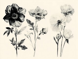 Delicate Blossoms: A Minimalist Line Art of Flowers