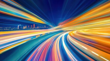 [High-speed highway light trails photography] Vibrant Highway of Light: Abstract Speed & Motion Symbolism