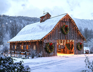 Snowy Christmas Barn © Jeerawat