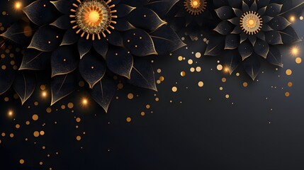 Elegant black and gold floral design with glitter.