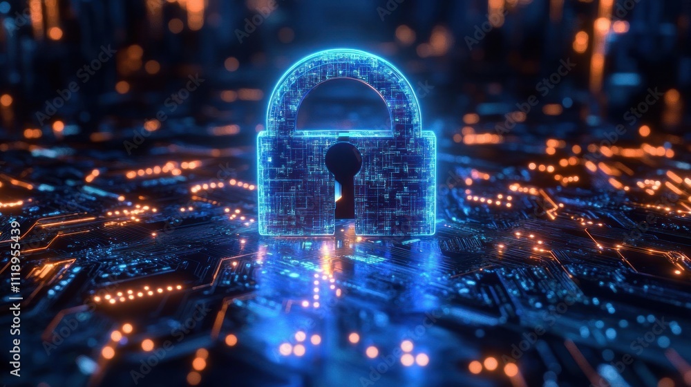 Poster Digital Lock Cybersecurity Visualization for Protecting Data and Ensuring Privacy in Technology Integration