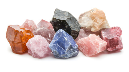 Fototapeta premium 3d illustration of Rare earth minerals innovation to supply in the industry. Colorful crystals displayed in a natural arrangement against a white background.