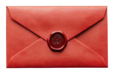 Elegant red envelope with wax seal, cut out - stock png.