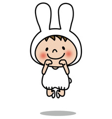 ぴょんと飛んでいる白うさぎの格好をした子供（男の子1）