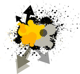 yellow black gray watercolor brush painting dropped splash splatter artistic grunge graphic element