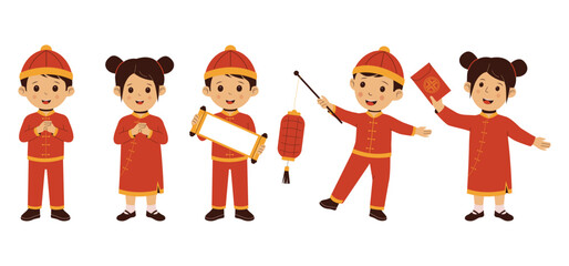 Vector chinese kids collection. Illustrations for websites, landing pages, mobile apps, posters and banners. Trendy flat vector illustrations