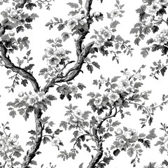 Fototapeta premium Monochrome Floral Seamless Pattern | Monochromatic palettes