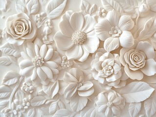 Delicate 3D Relief of Intricately Sculpted Flowers