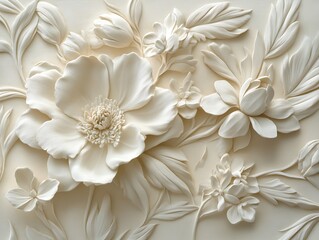 Delicate 3D Relief of Intricately Sculpted Flowers