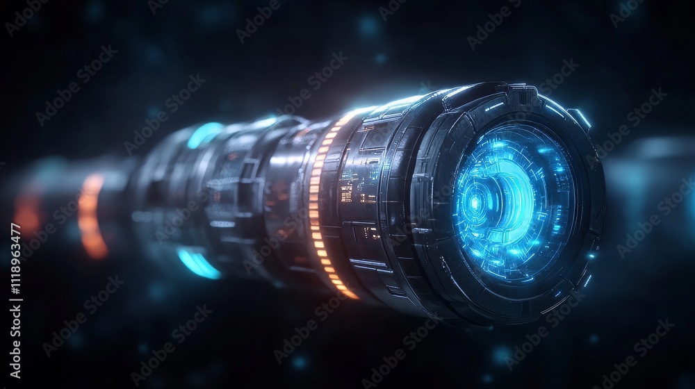 Poster futuristic gadget with glowing light elements in abstract design