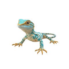 Obraz premium Vibrant Blue and Gold Lizard on White Background