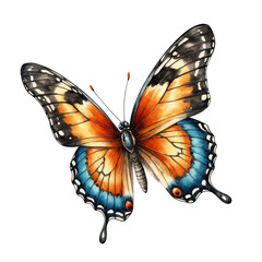 Fototapeta premium Butterfly hand drawn illustration on transparent PNG