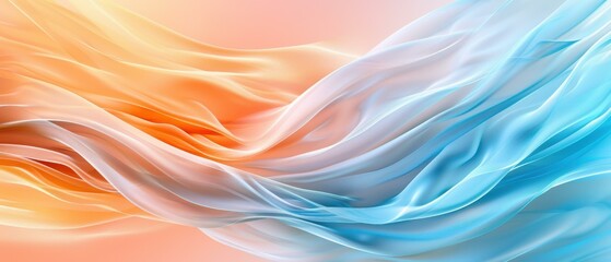 Abstract waves of orange and blue fabric flow smoothly, creating a vibrant and dynamic background. Perfect for artistic and modern design projects.