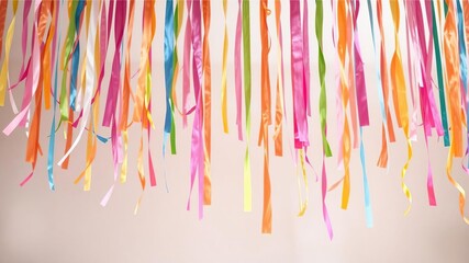 Colorful hanging streamers in various shapes and sizes, abstract, party