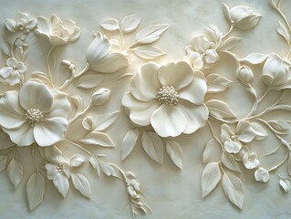 Delicate 3D Relief of Intricately Sculpted Flowers