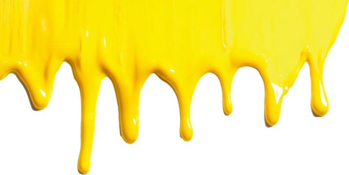 Dripping yellow paint on a transparent background, vibrant color and texture concept