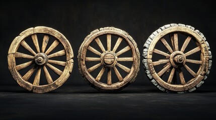  Wooden wheel. Digitally generated image isolated on black background.