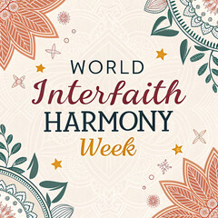 World Interfaith Harmony week Icon Design for Media Poster with different religion symbols