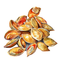 A watercolor painting of pumpkin seeds, isolated on a white background. Pumpkin seeds vector.