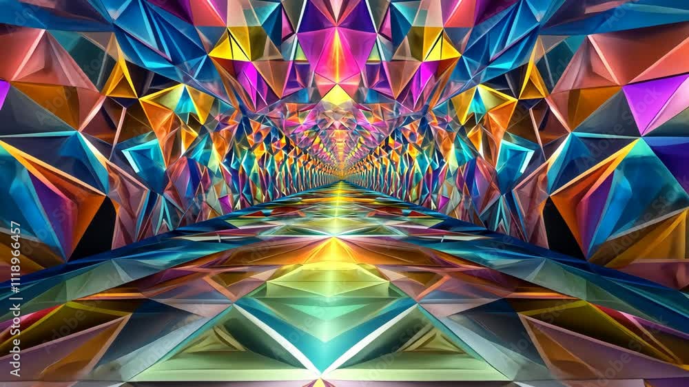 Poster vibrant geometric pattern creates a mesmerizing depth in a colorful abstract corridor