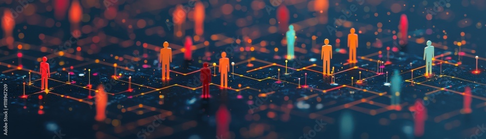 Poster abstract digital network with colorful connected figures.