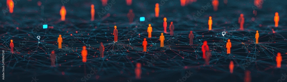 Poster abstract network of colorful digital connections with avatars.