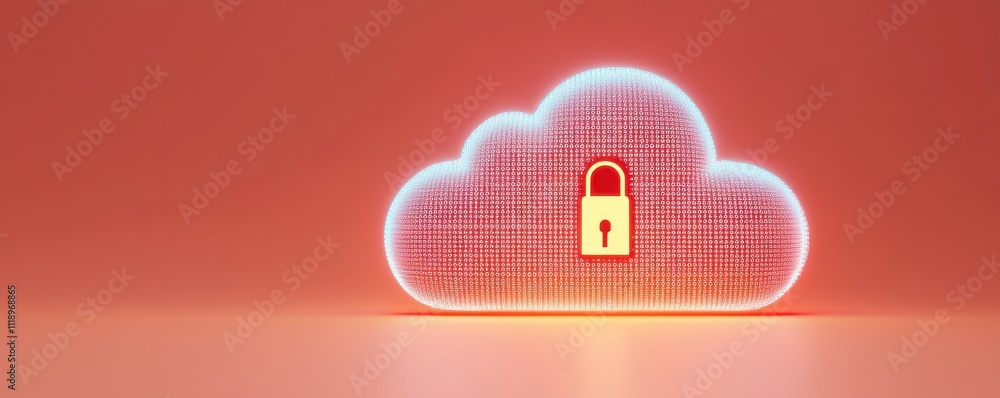 Poster secure cloud storage icon with a padlock symbol on a red background.
