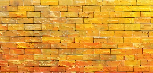 Layered brick wall background in shades of yellow and orange, perfect for vibrant interior design ideas
