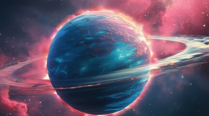 Obraz premium Planetary Orbit Harmony and Nebula