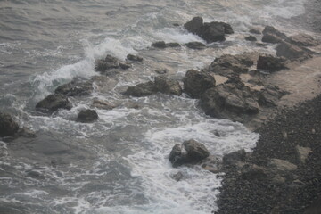 Image of waves crashing on Imrang Beach in Busan, Korea
