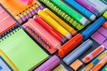 Obraz premium A colorful array of stationery items for organization and creativity.