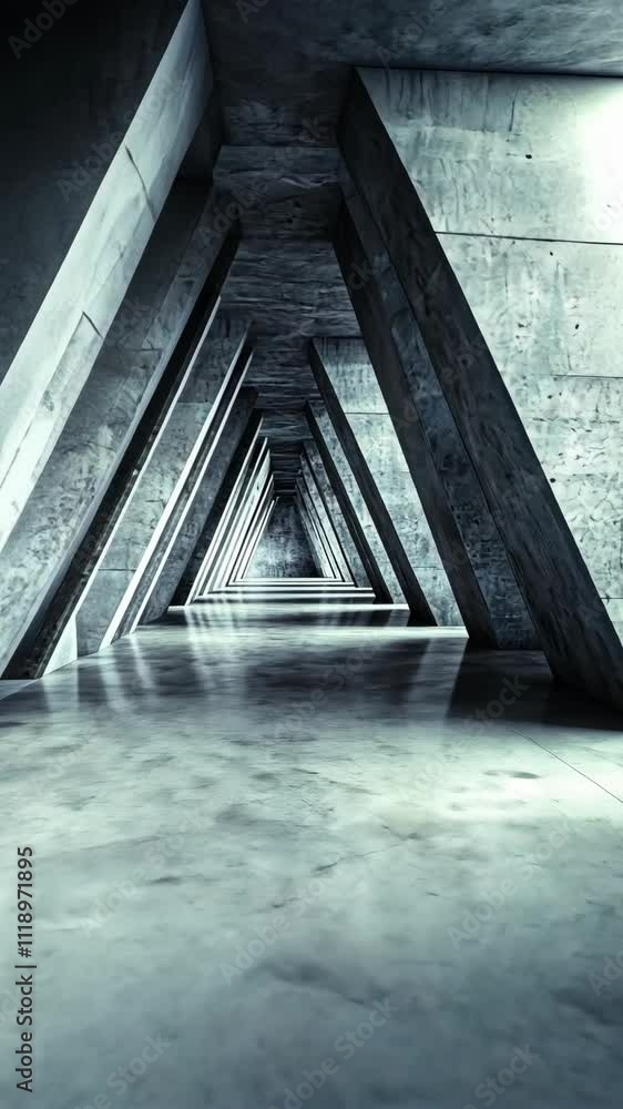 Poster unique architectural corridor with triangular columns and a minimalistic design in a modern concrete