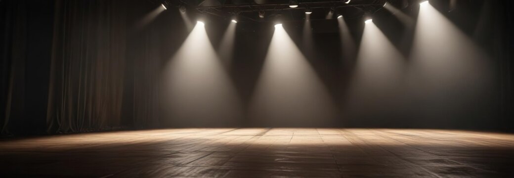 Dimmable spotlight adjusting its brightness on an empty stage, spotlight, adjustable light